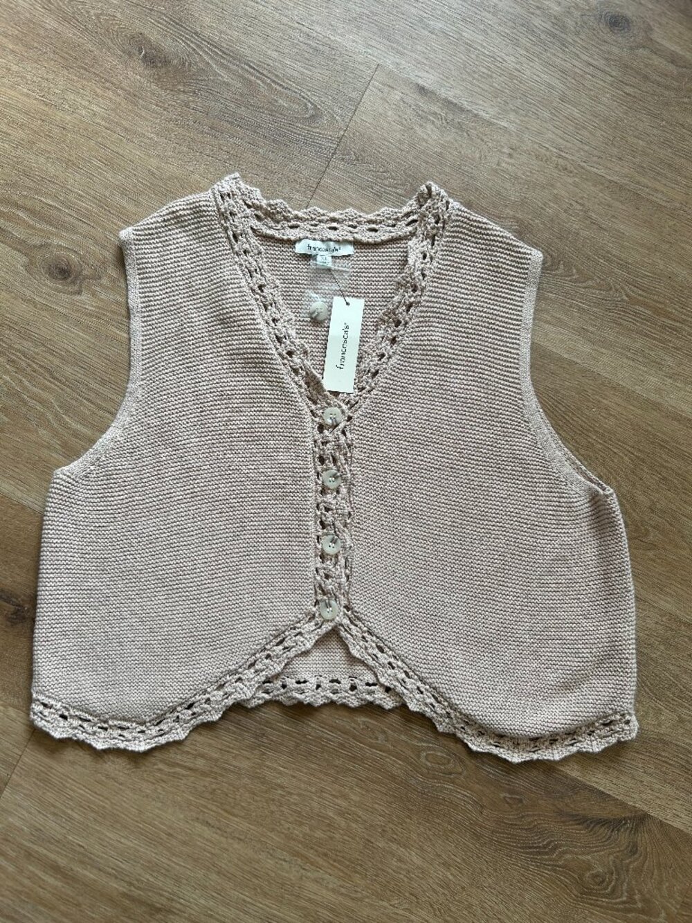 Francesca's Collections Blush Crochet-Trim Knit Vest